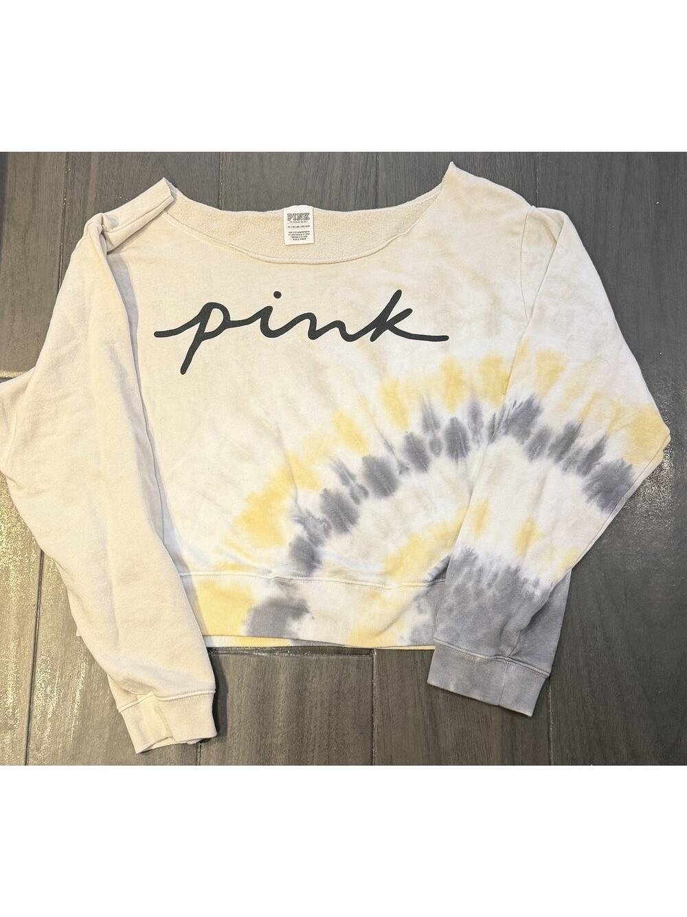 Victoria’s Secret PINK Yellow & White Tie Dye Long Sleeve Crop Top | Size XL